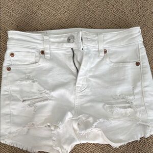 American Eagle White Distressed Jean Shorts